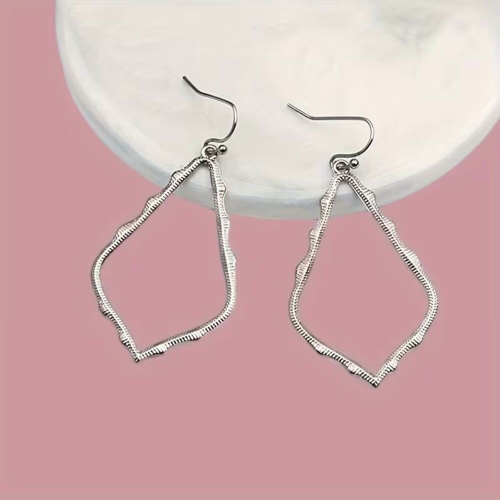 Textured Silver Irregular Hollow Teardrop Earrings Dangle Pendant Drop Charm New